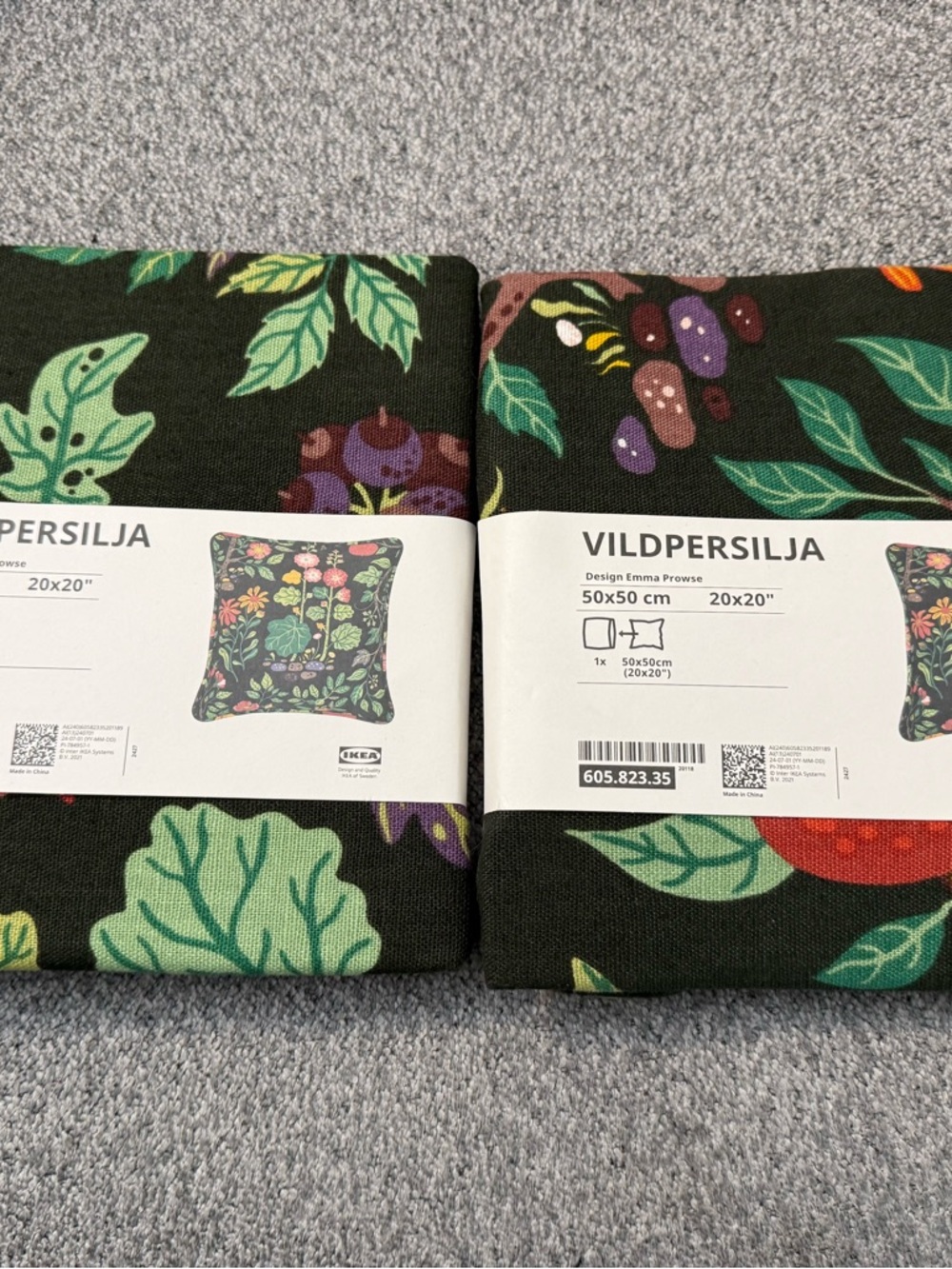 IKEA VILDPERSILJA Floral Cushion Cover black-green floral pattern 20x20 NWT